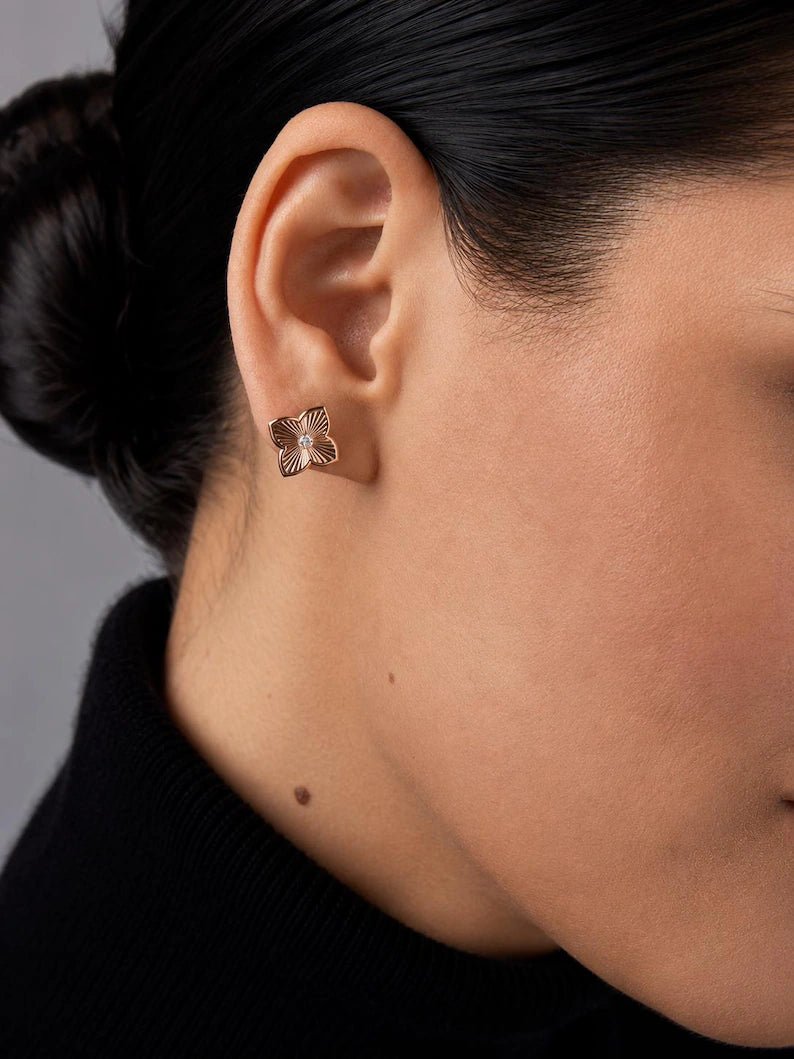 Leaf Clover Classic Stud Earrings: Lab Grown Diamond Luxury Earring, Newlywed Gift - Evara Jewelry LLC