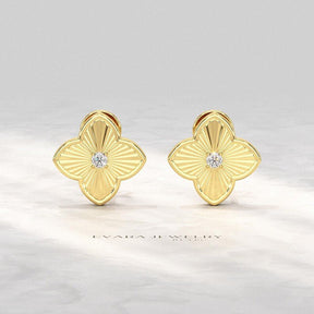 Leaf Clover Classic Stud Earrings: Lab Grown Diamond Luxury Earring, Newlywed Gift - Evara Jewelry LLC