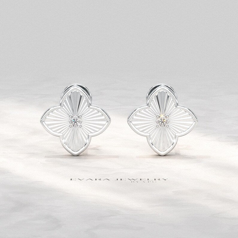 Leaf Clover Classic Stud Earrings: Lab Grown Diamond Luxury Earring, Newlywed Gift - Evara Jewelry LLC