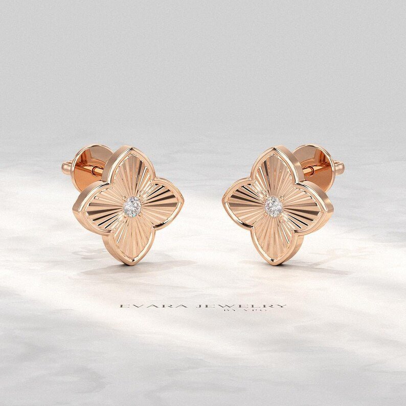 Leaf Clover Classic Stud Earrings: Lab Grown Diamond Luxury Earring, Newlywed Gift - Evara Jewelry LLC
