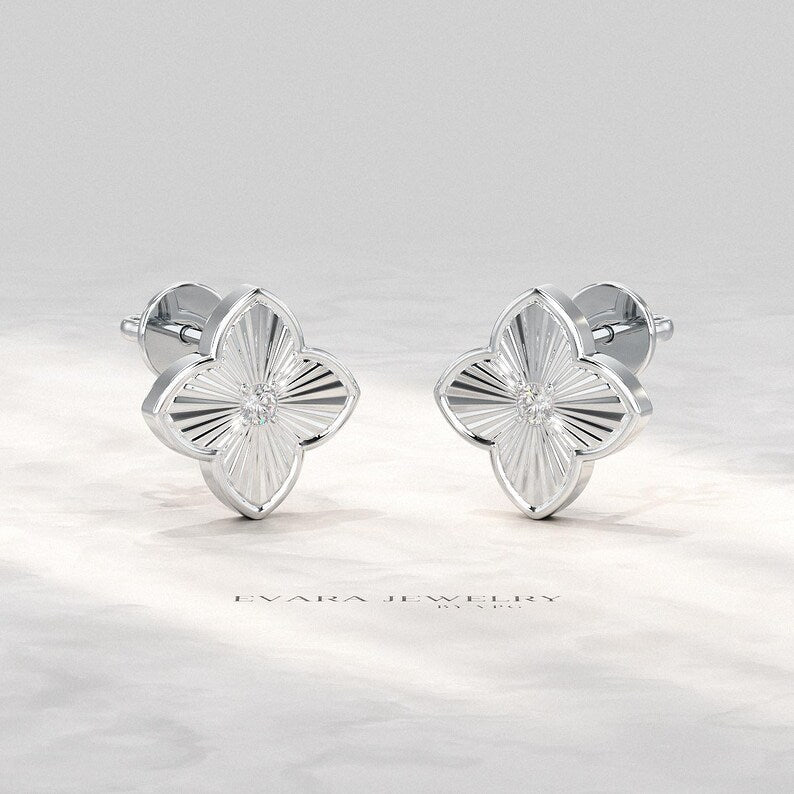 Leaf Clover Classic Stud Earrings: Lab Grown Diamond Luxury Earring, Newlywed Gift - Evara Jewelry LLC