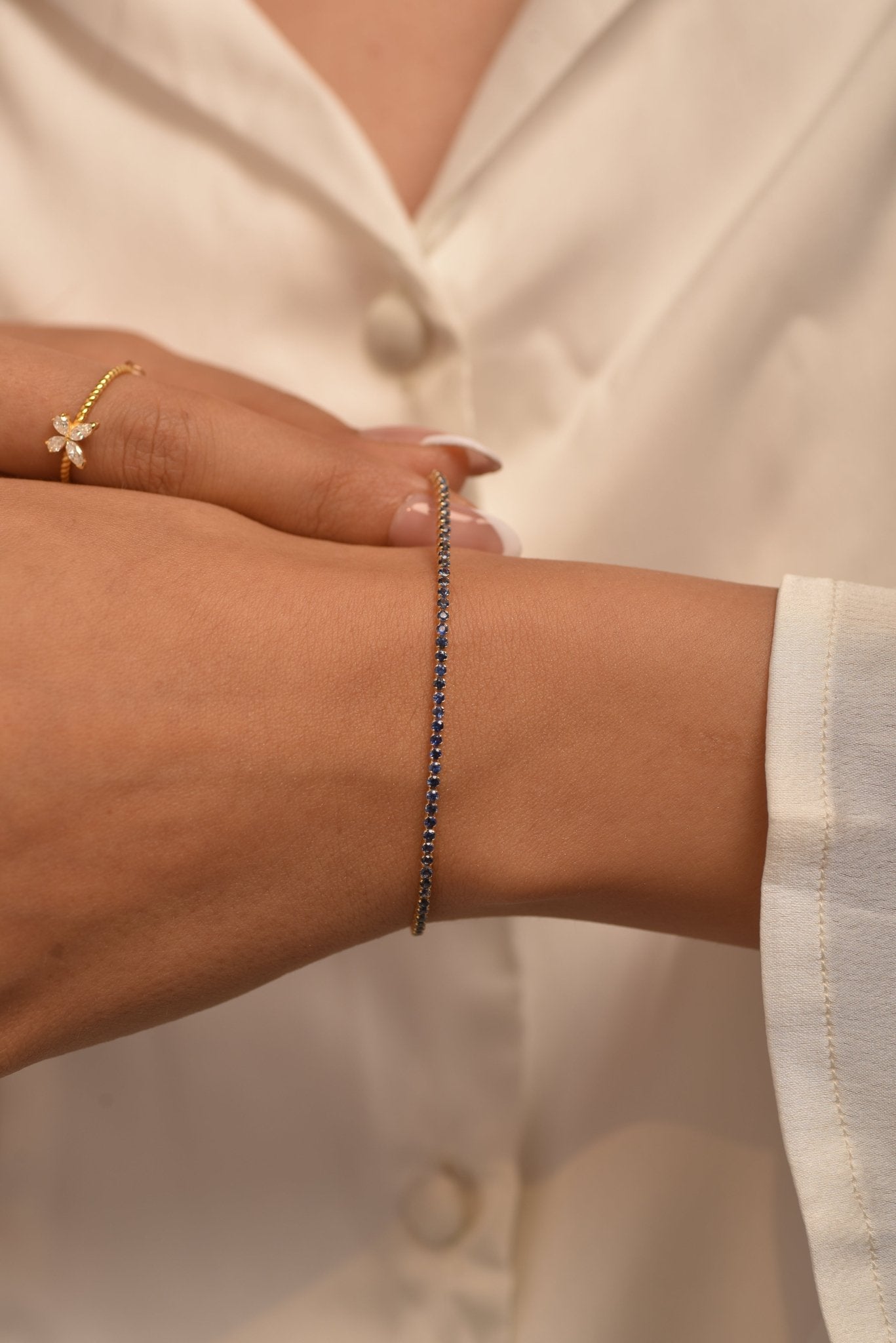 London Blue Topaz Tennis Bracelet in 14K/18K White Gold / November Birthstone Bracelet - Evara Jewelry LLC