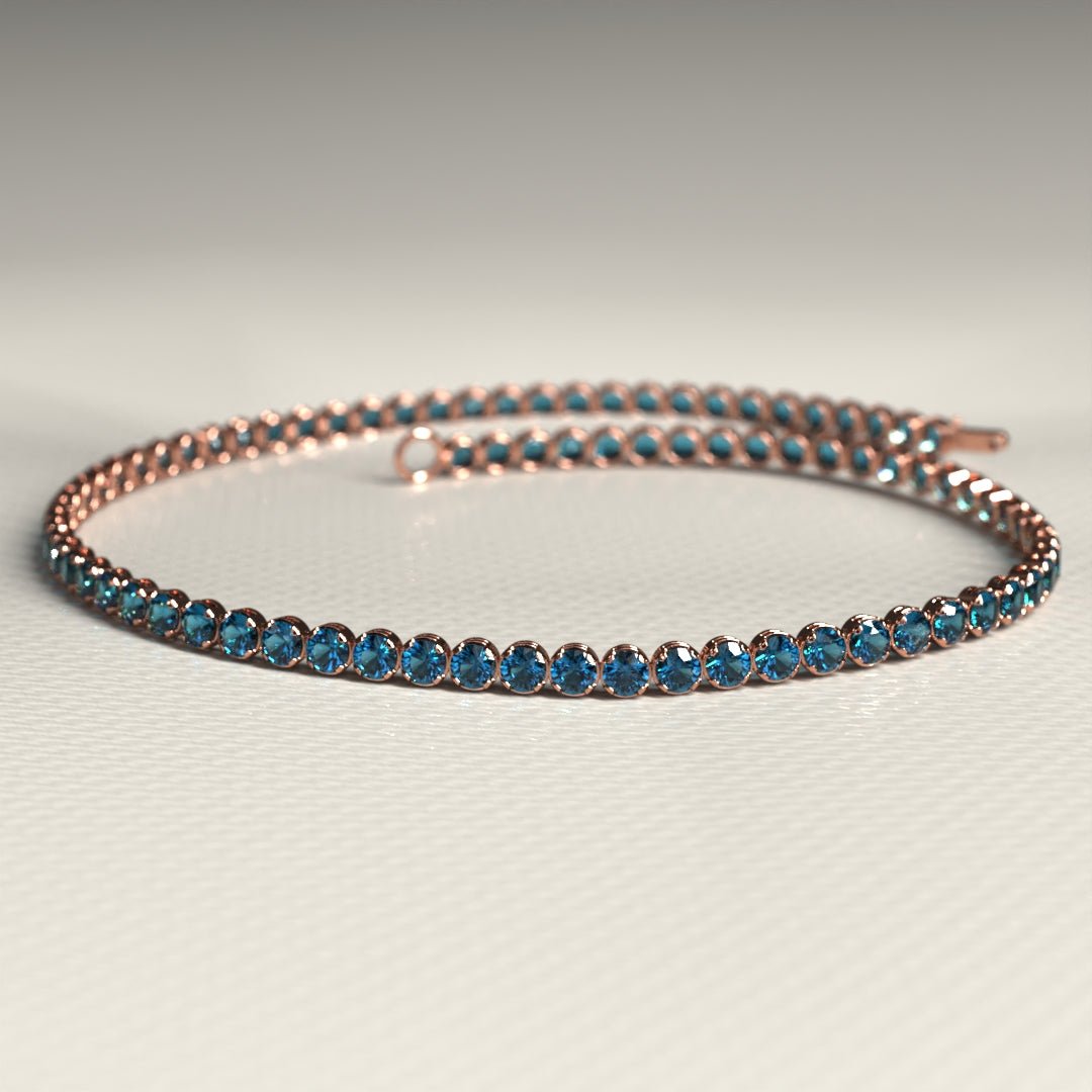 London Blue Topaz Tennis Bracelet in 14K/18K White Gold / November Birthstone Bracelet - Evara Jewelry LLC