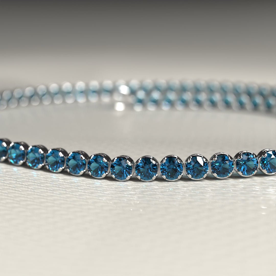 London Blue Topaz Tennis Bracelet in 14K/18K White Gold / November Birthstone Bracelet - Evara Jewelry LLC