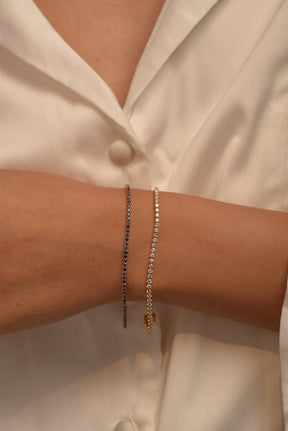 London Blue Topaz Tennis Bracelet in 14K/18K White Gold / November Birthstone Bracelet - Evara Jewelry LLC