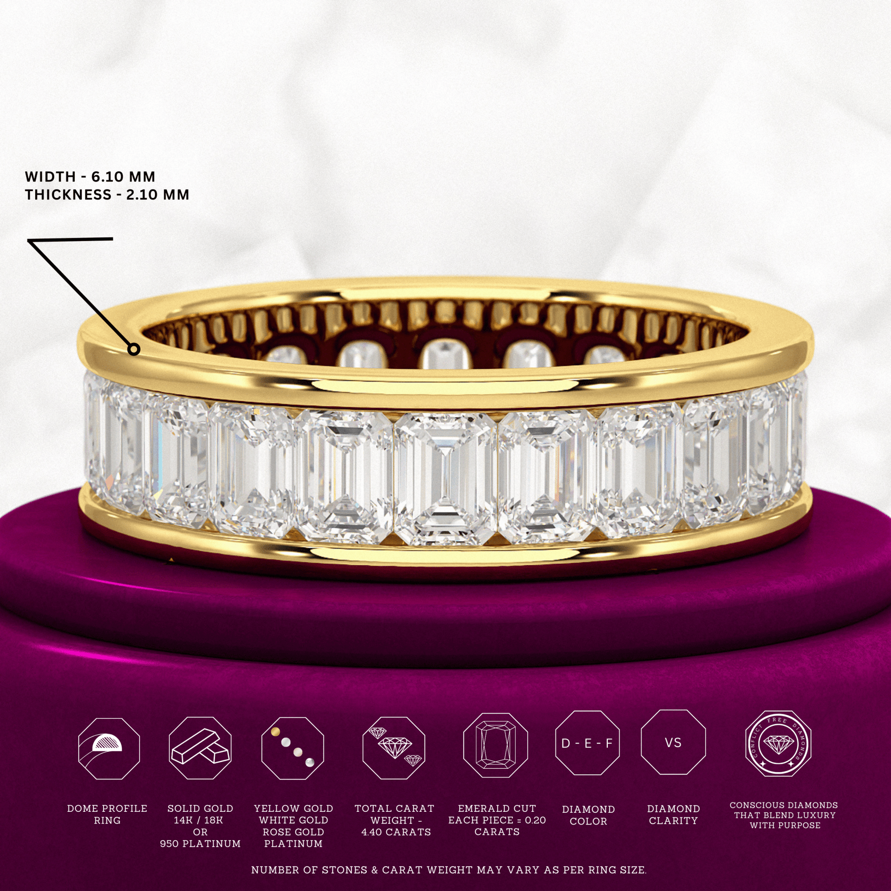 Luxury 4 Carat Emerald Cut Lab Grown Diamond Minimalist Wedding Band - Evara Jewelry LLC