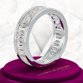 Luxury 4 Carat Emerald Cut Lab Grown Diamond Minimalist Wedding Band - Evara Jewelry LLC