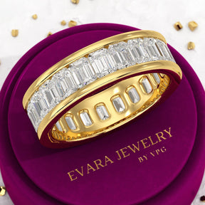 Luxury 4 Carat Emerald Cut Lab Grown Diamond Minimalist Wedding Band - Evara Jewelry LLC