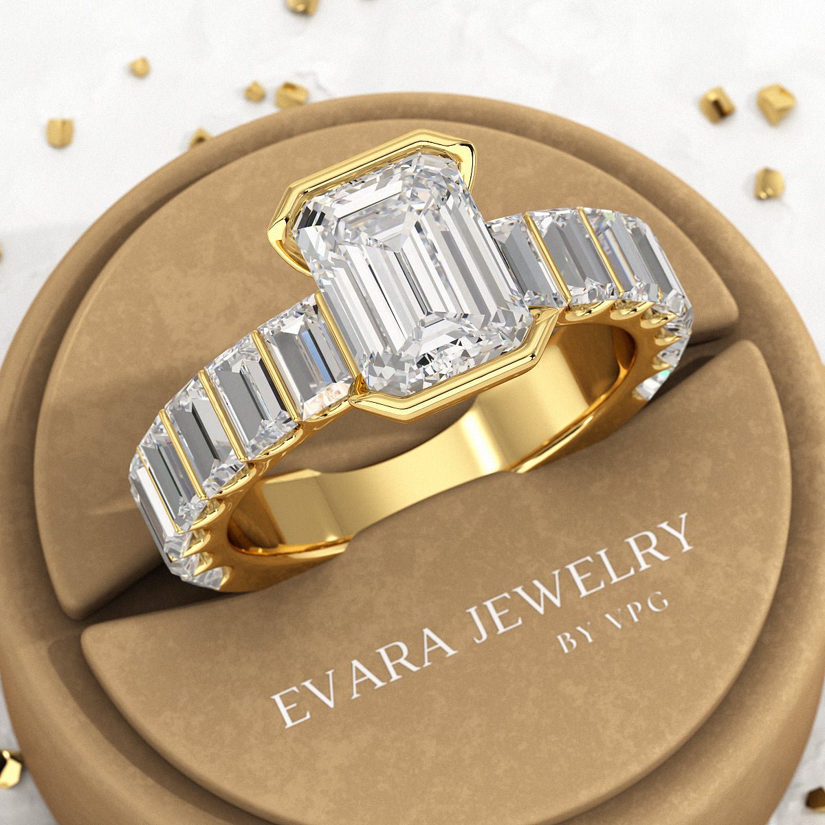 Luxury Diamond 4.52 Carat Emerald Cut Wedding Band - Evara Jewelry LLC