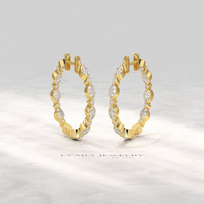 Marquise & Round Cut Morse Code Hoop Earrings - Evara Jewelry LLC