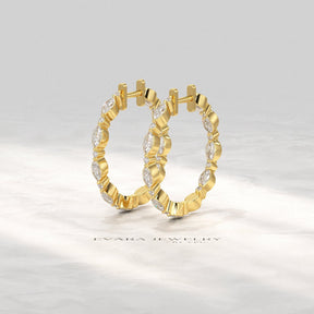 Marquise & Round Cut Morse Code Hoop Earrings - Evara Jewelry LLC