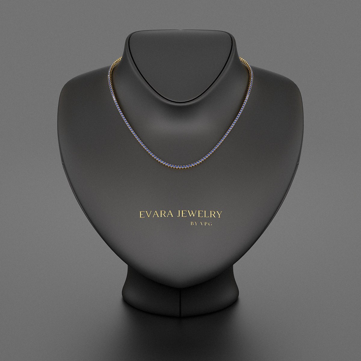 Natural Blue Sapphire Tennis Necklace in 14K/18K White Gold - Evara Jewelry LLC