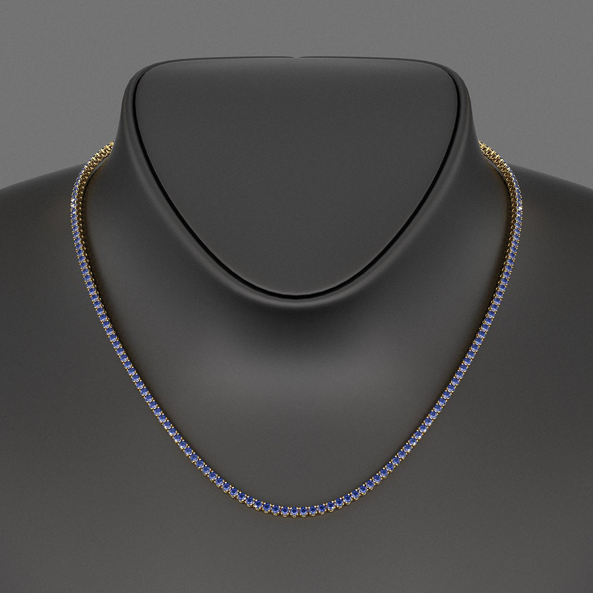 Natural Blue Sapphire Tennis Necklace in 14K/18K White Gold - Evara Jewelry LLC