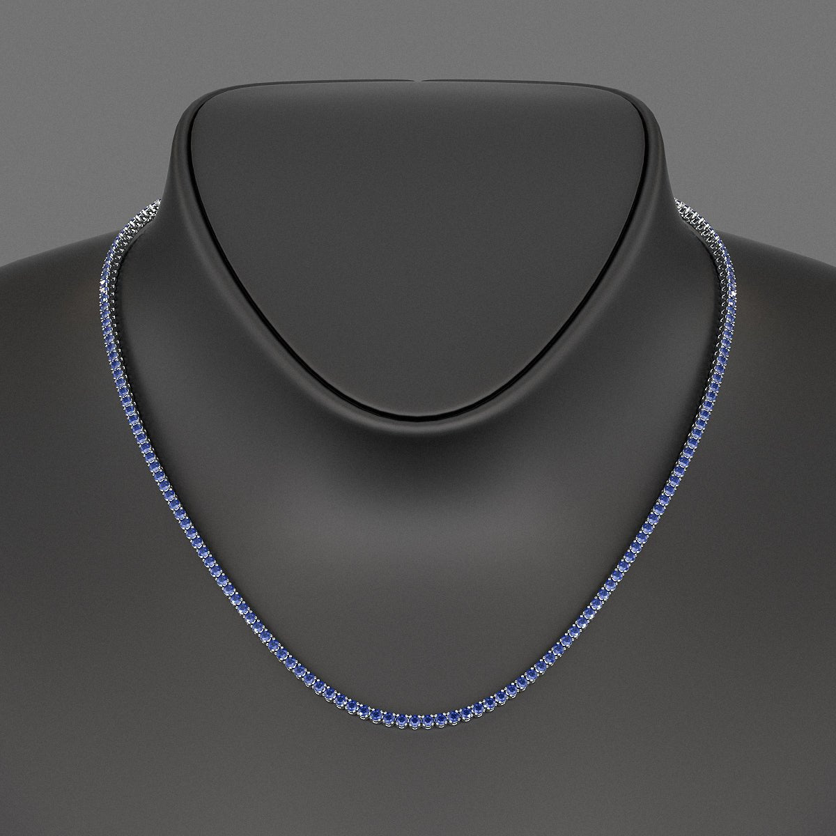 Natural Blue Sapphire Tennis Necklace in 14K/18K White Gold - Evara Jewelry LLC