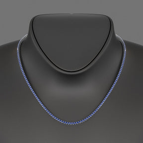 Natural Blue Sapphire Tennis Necklace in 14K/18K White Gold - Evara Jewelry LLC