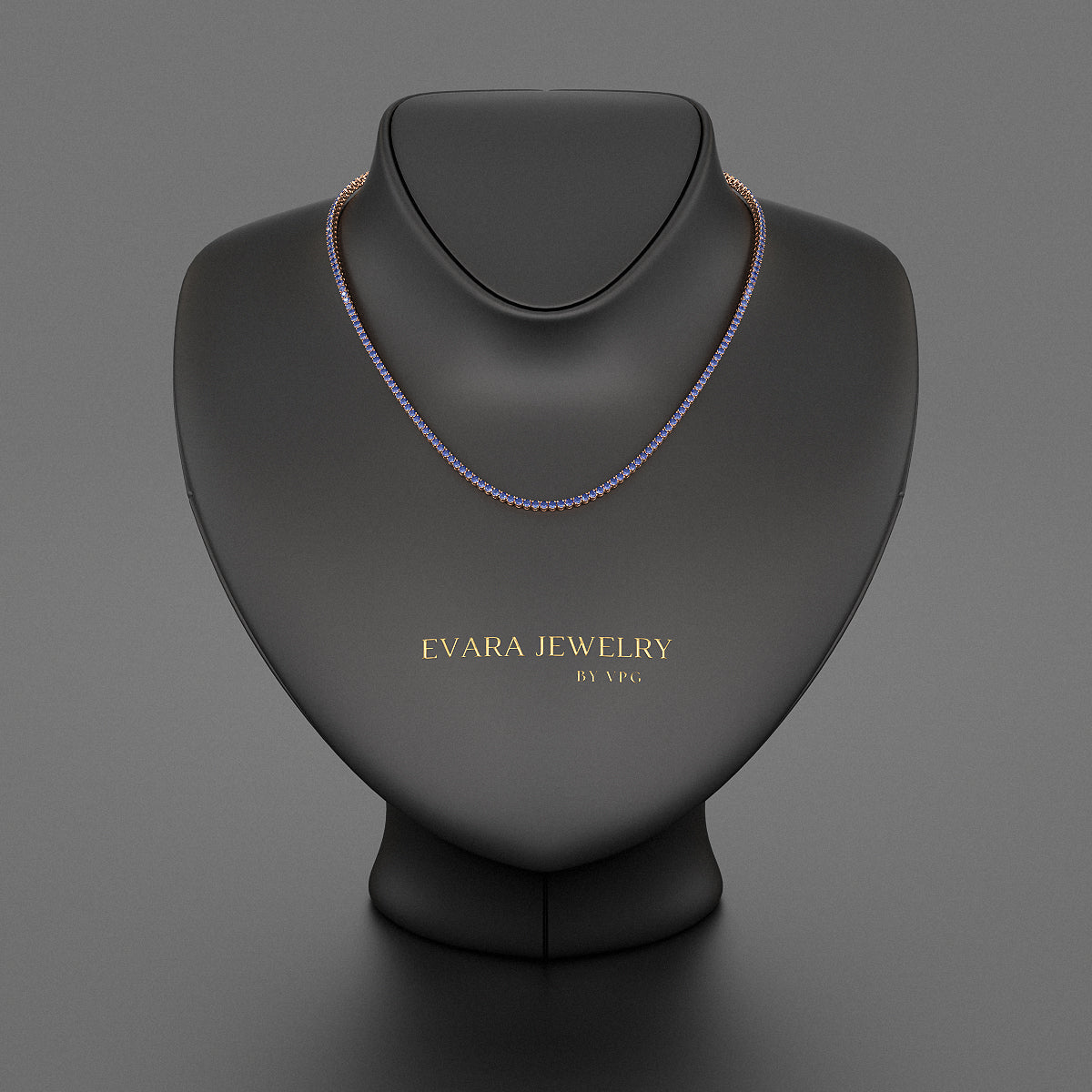 Natural Blue Sapphire Tennis Necklace in 14K/18K White Gold - Evara Jewelry LLC