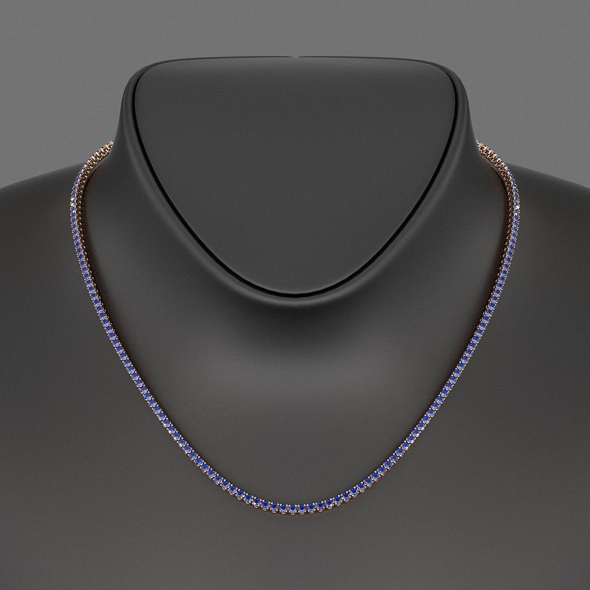 Natural Blue Sapphire Tennis Necklace in 14K/18K White Gold - Evara Jewelry LLC