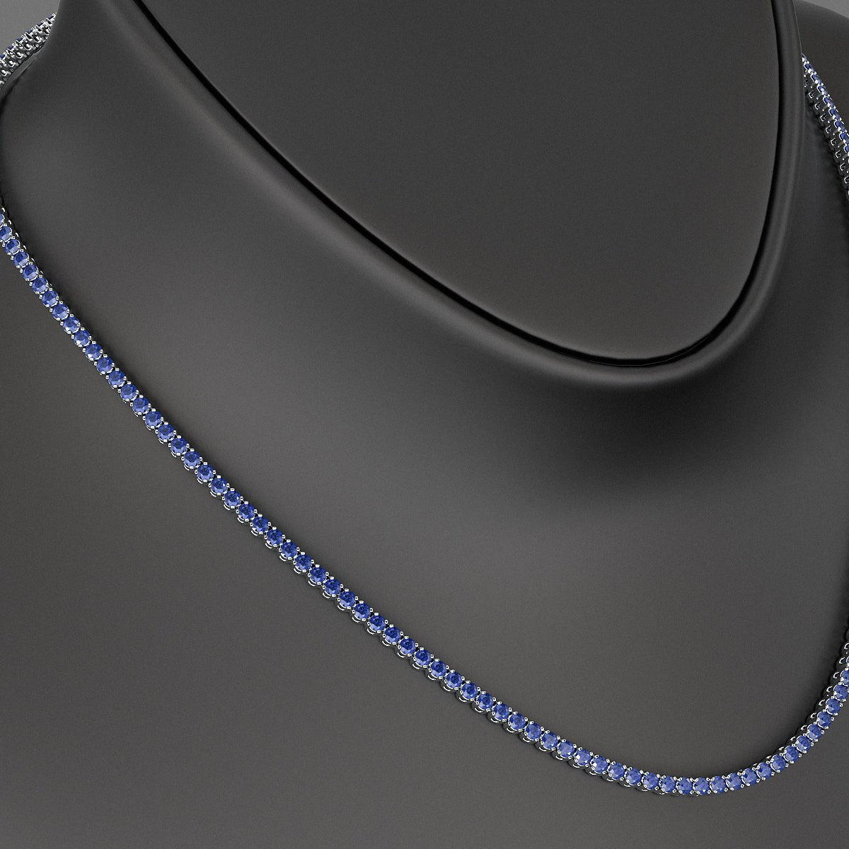 Natural Blue Sapphire Tennis Necklace in 14K/18K White Gold - Evara Jewelry LLC