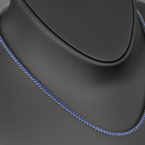 Natural Blue Sapphire Tennis Necklace in 14K/18K White Gold - Evara Jewelry LLC