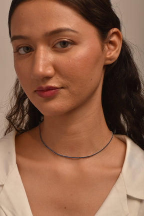 Natural Blue Sapphire Tennis Necklace in 14K/18K White Gold - Evara Jewelry LLC