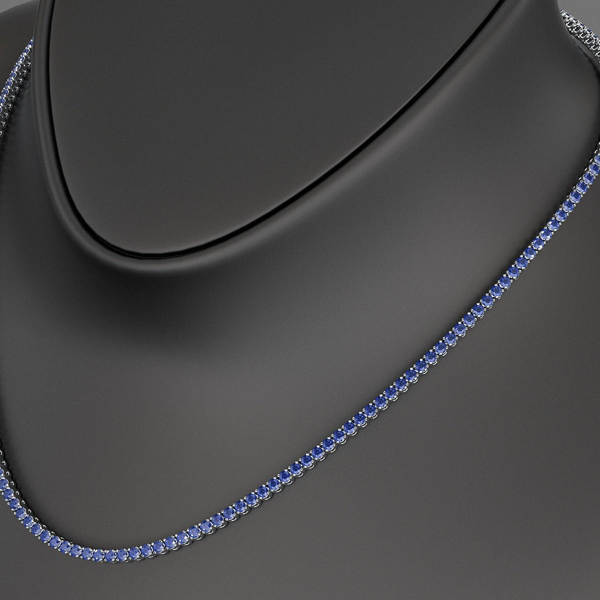 Natural Blue Sapphire Tennis Necklace in 14K/18K White Gold - Evara Jewelry LLC