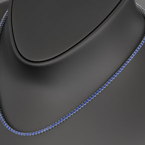 Natural Blue Sapphire Tennis Necklace in 14K/18K White Gold - Evara Jewelry LLC