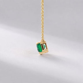Natural East-West Emerald-Cut Emerald Pendant Necklace in 14K Gold - Evara Jewelry LLC