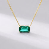 Natural East-West Emerald-Cut Emerald Pendant Necklace in 14K Gold - Evara Jewelry LLC