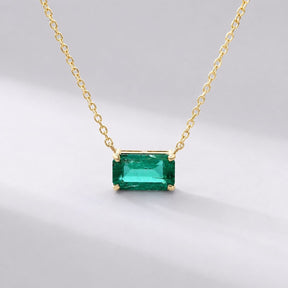 Natural East-West Emerald-Cut Emerald Pendant Necklace in 14K Gold - Evara Jewelry LLC