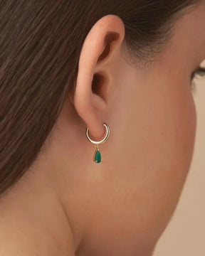 Natural Emerald Classic Hoop Everyday Earrings: 14K Yellow Gold - Evara Jewelry LLC