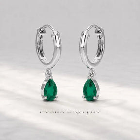 Natural Emerald Classic Hoop Everyday Earrings: 14K Yellow Gold - Evara Jewelry LLC