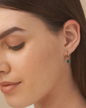 Natural Emerald Classic Hoop Everyday Earrings: 14K Yellow Gold - Evara Jewelry LLC