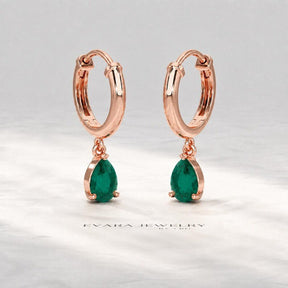 Natural Emerald Classic Hoop Everyday Earrings: 14K Yellow Gold - Evara Jewelry LLC