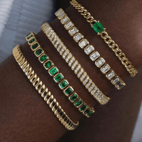 Natural Emerald Cuban Chain Link Statement Bracelet in 14K Yellow Gold - Evara Jewelry LLC