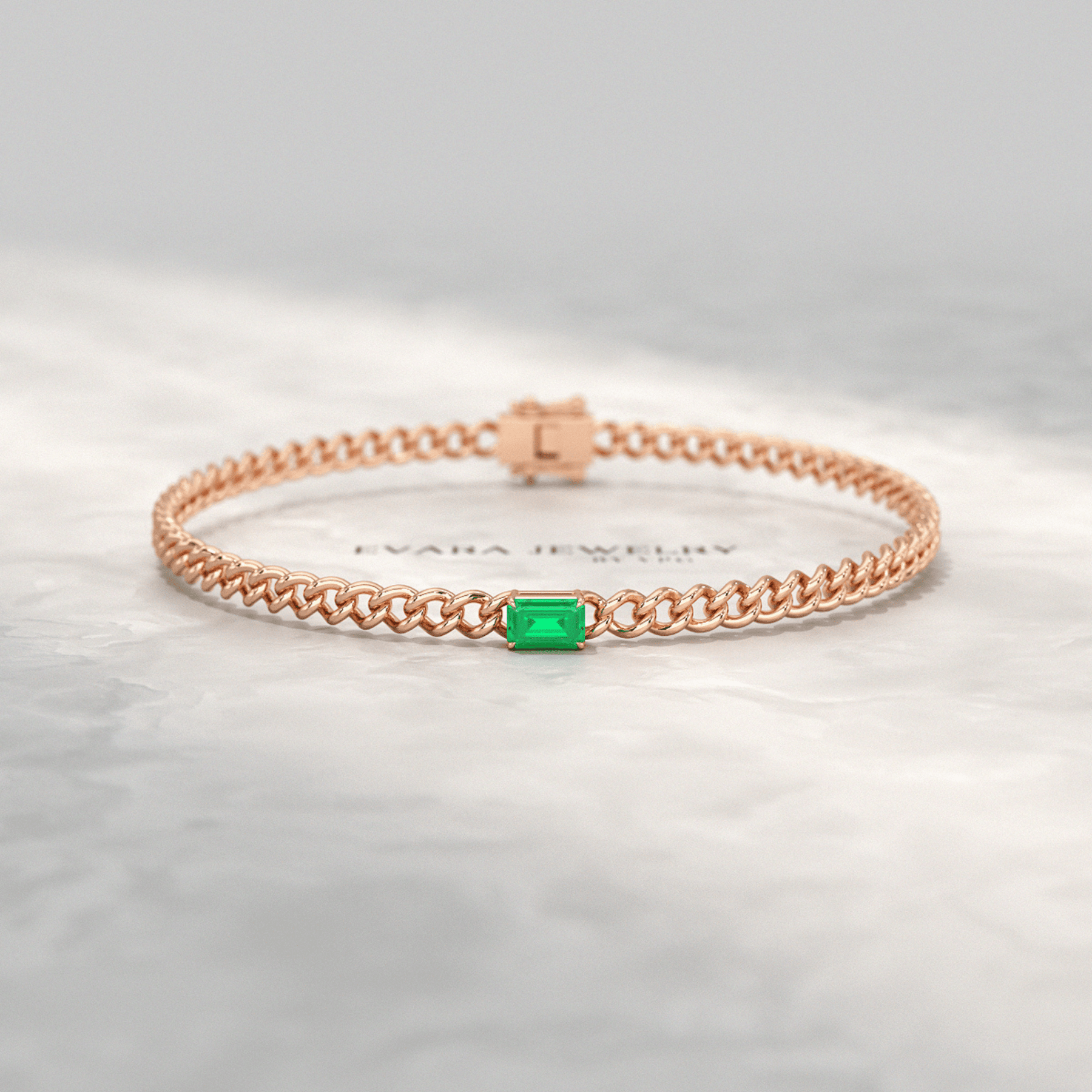 Natural Emerald Cuban Chain Link Statement Bracelet in 14K Yellow Gold - Evara Jewelry LLC