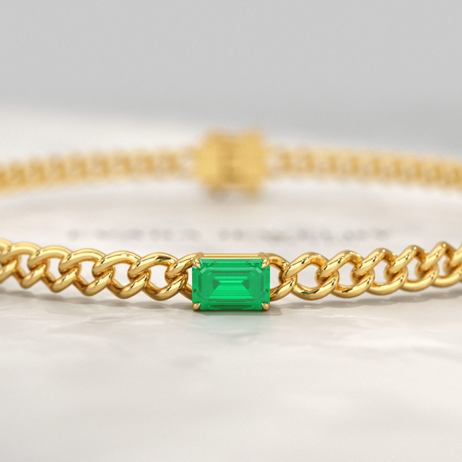 Natural Emerald Cuban Chain Link Statement Bracelet in 14K Yellow Gold - Evara Jewelry LLC
