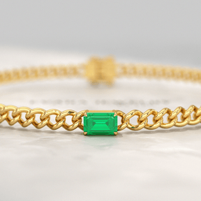 Natural Emerald Cuban Chain Link Statement Bracelet in 14K Yellow Gold - Evara Jewelry LLC