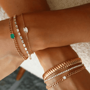 Natural Emerald Cuban Chain Link Statement Bracelet in 14K Yellow Gold - Evara Jewelry LLC