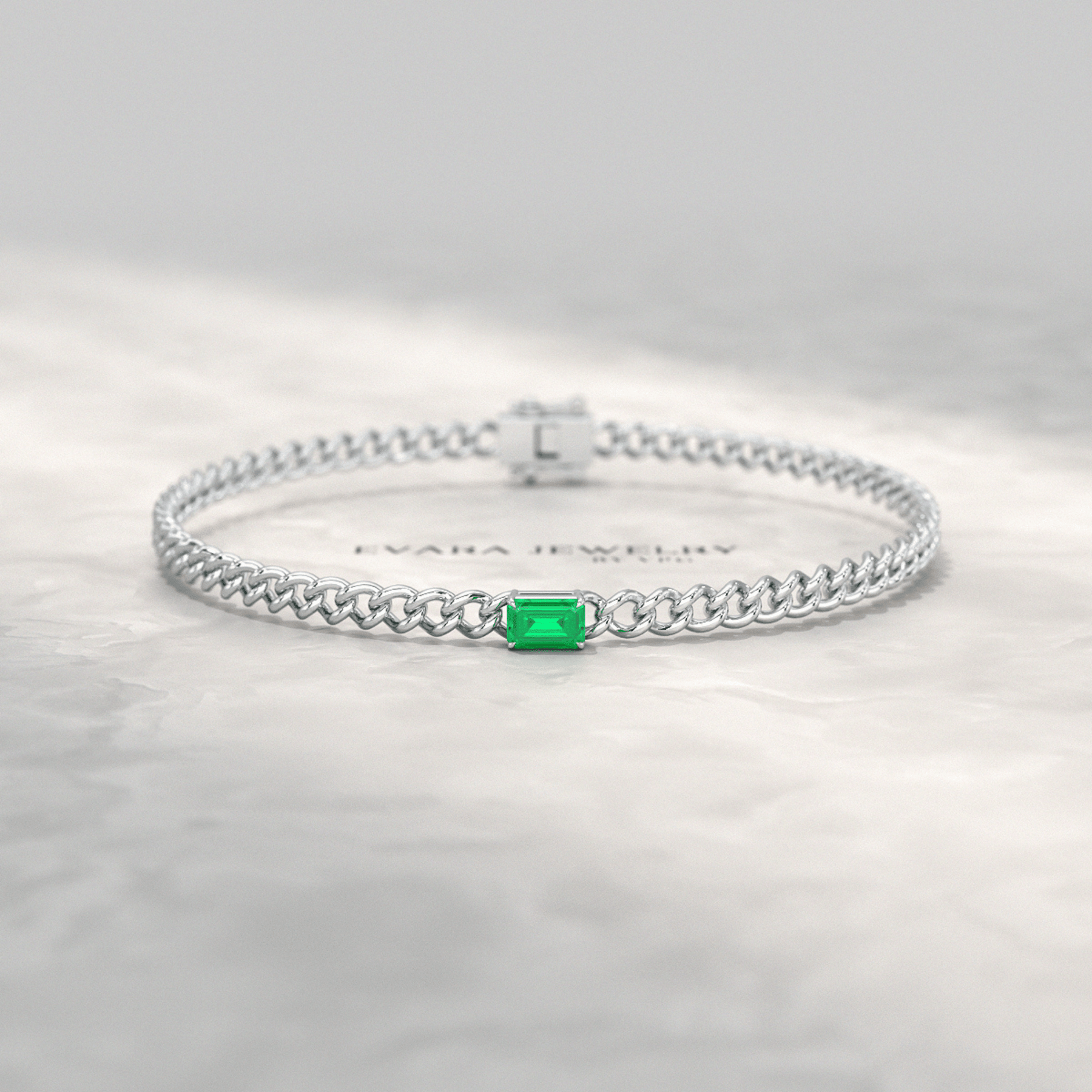 Natural Emerald Cuban Chain Link Statement Bracelet in 14K Yellow Gold - Evara Jewelry LLC