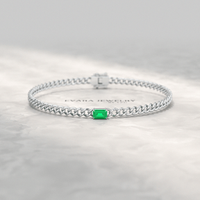 Natural Emerald Cuban Chain Link Statement Bracelet in 14K Yellow Gold - Evara Jewelry LLC