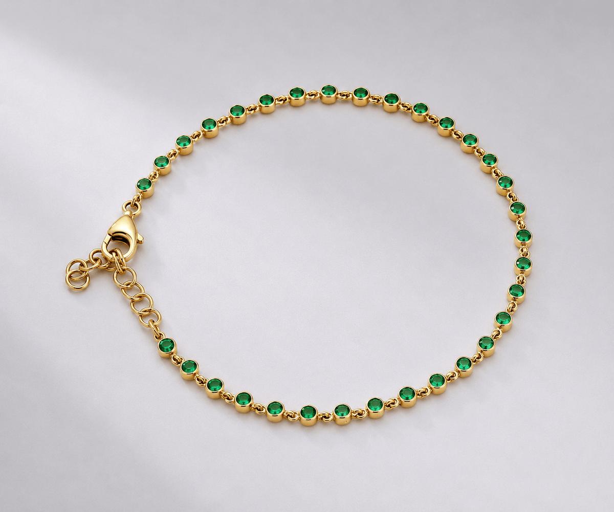 Natural Emerald Dainty Bezel Bracelet – May Birthstone Jewelry - Evara Jewelry LLC