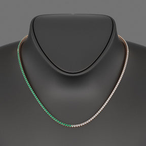 Natural Emerald & Diamond 50 - 50 Tennis Necklace in 14K/18K White Gold - Evara Jewelry LLC