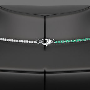Natural Emerald & Diamond 50 - 50 Tennis Necklace in 14K/18K White Gold - Evara Jewelry LLC