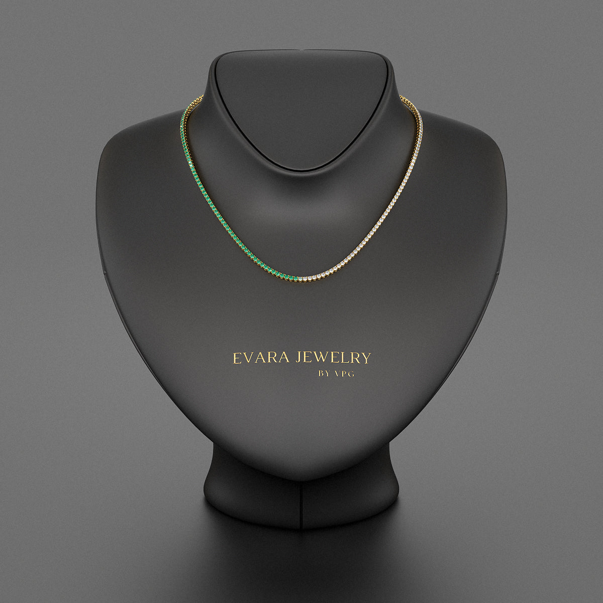 Natural Emerald & Diamond 50 - 50 Tennis Necklace in 14K/18K White Gold - Evara Jewelry LLC