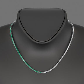 Natural Emerald & Diamond 50 - 50 Tennis Necklace in 14K/18K White Gold - Evara Jewelry LLC