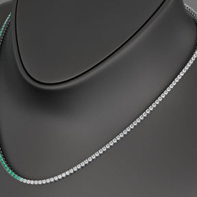 Natural Emerald & Diamond 50 - 50 Tennis Necklace in 14K/18K White Gold - Evara Jewelry LLC