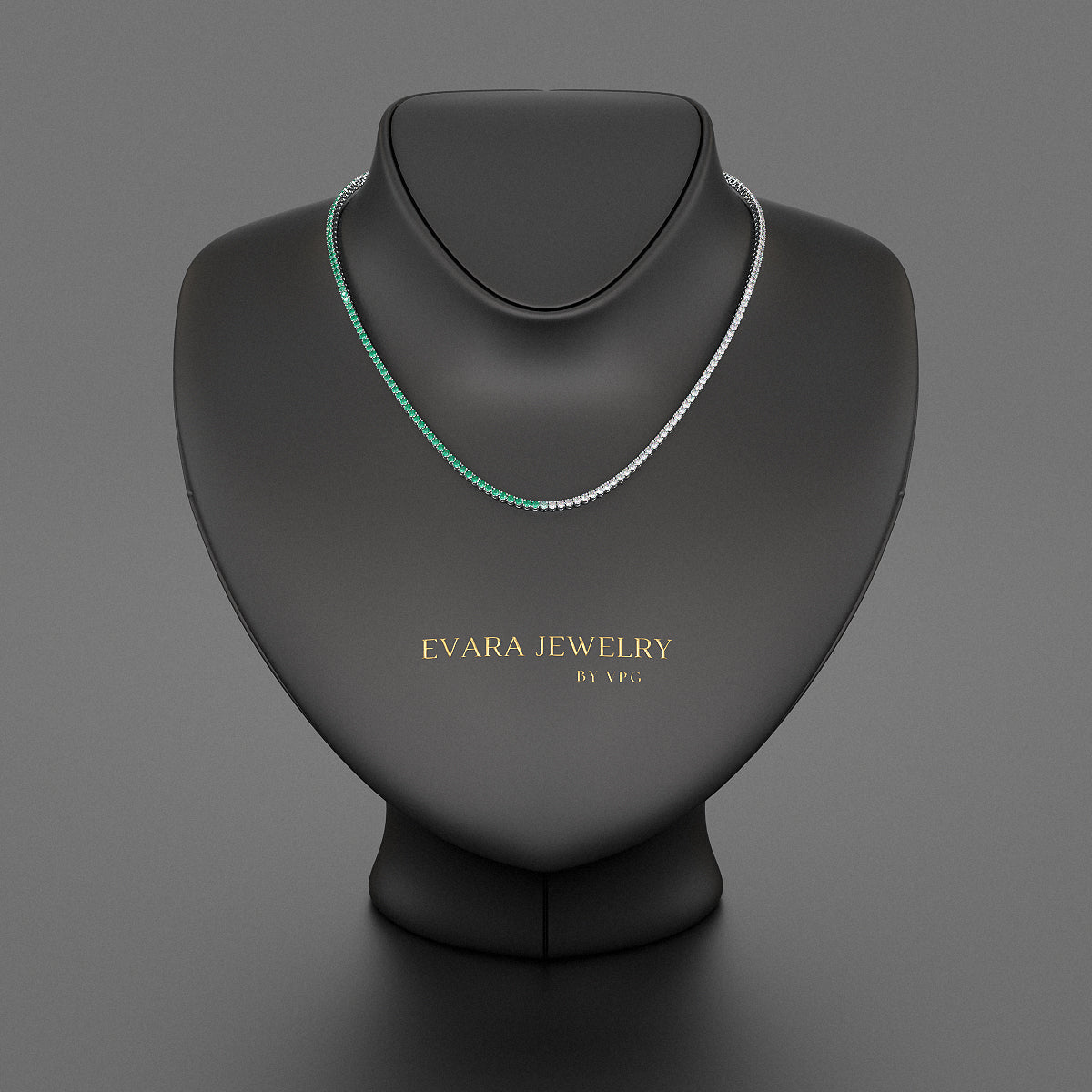 Natural Emerald & Diamond 50 - 50 Tennis Necklace in 14K/18K White Gold - Evara Jewelry LLC