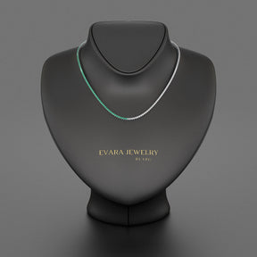 Natural Emerald & Diamond 50 - 50 Tennis Necklace in 14K/18K White Gold - Evara Jewelry LLC