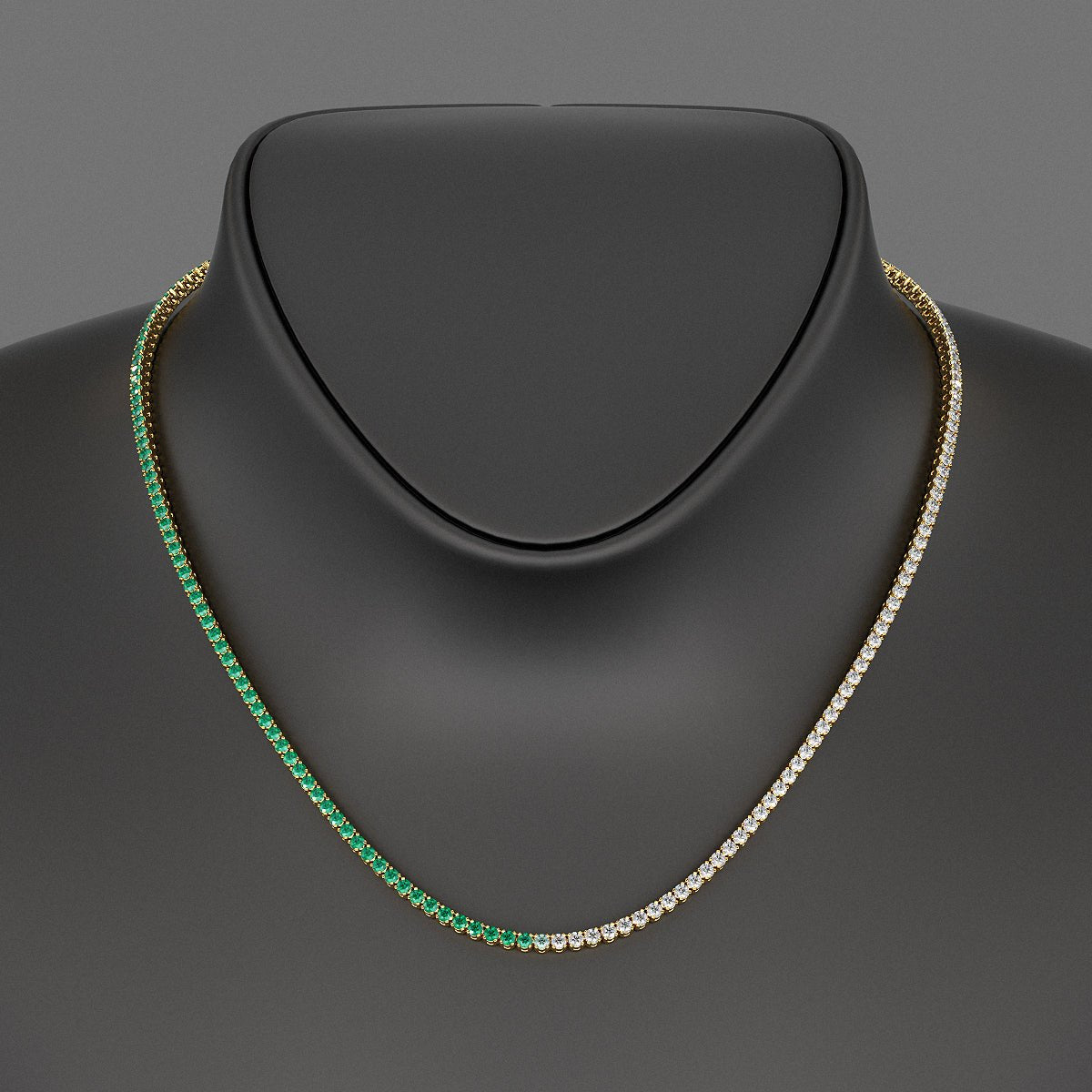 Natural Emerald & Diamond 50 - 50 Tennis Necklace in 14K/18K White Gold - Evara Jewelry LLC
