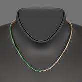 Natural Emerald & Diamond 50 - 50 Tennis Necklace in 14K/18K White Gold - Evara Jewelry LLC